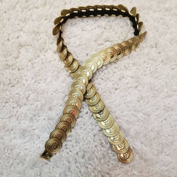 Vintage Gold Button Crest Stretch Belt - Picture 2 of 7